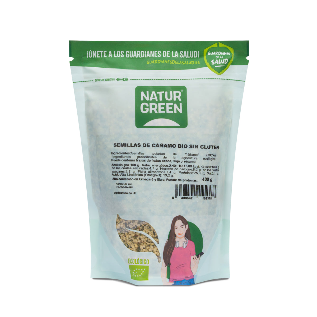 Semillas de Cañamo Peladas Bio Sin Gluten · Naturgreen · 400 gramos