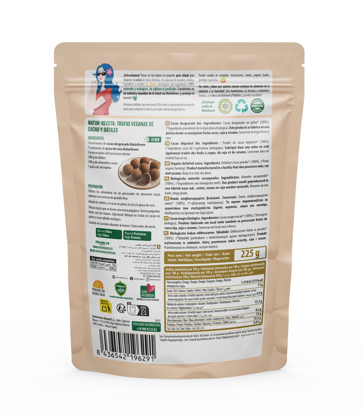 Cacao Desgrasado Bio · Naturgreen · 225 gramos