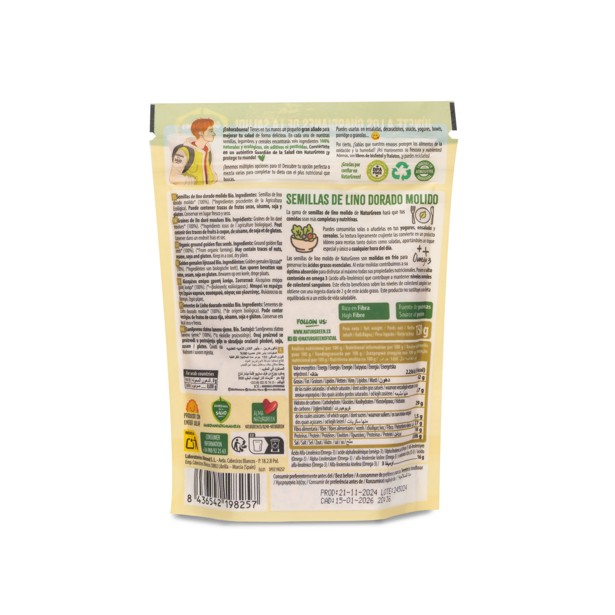 Semillas Lino Dorado Molido Bio · Naturgreen · 150 gramos