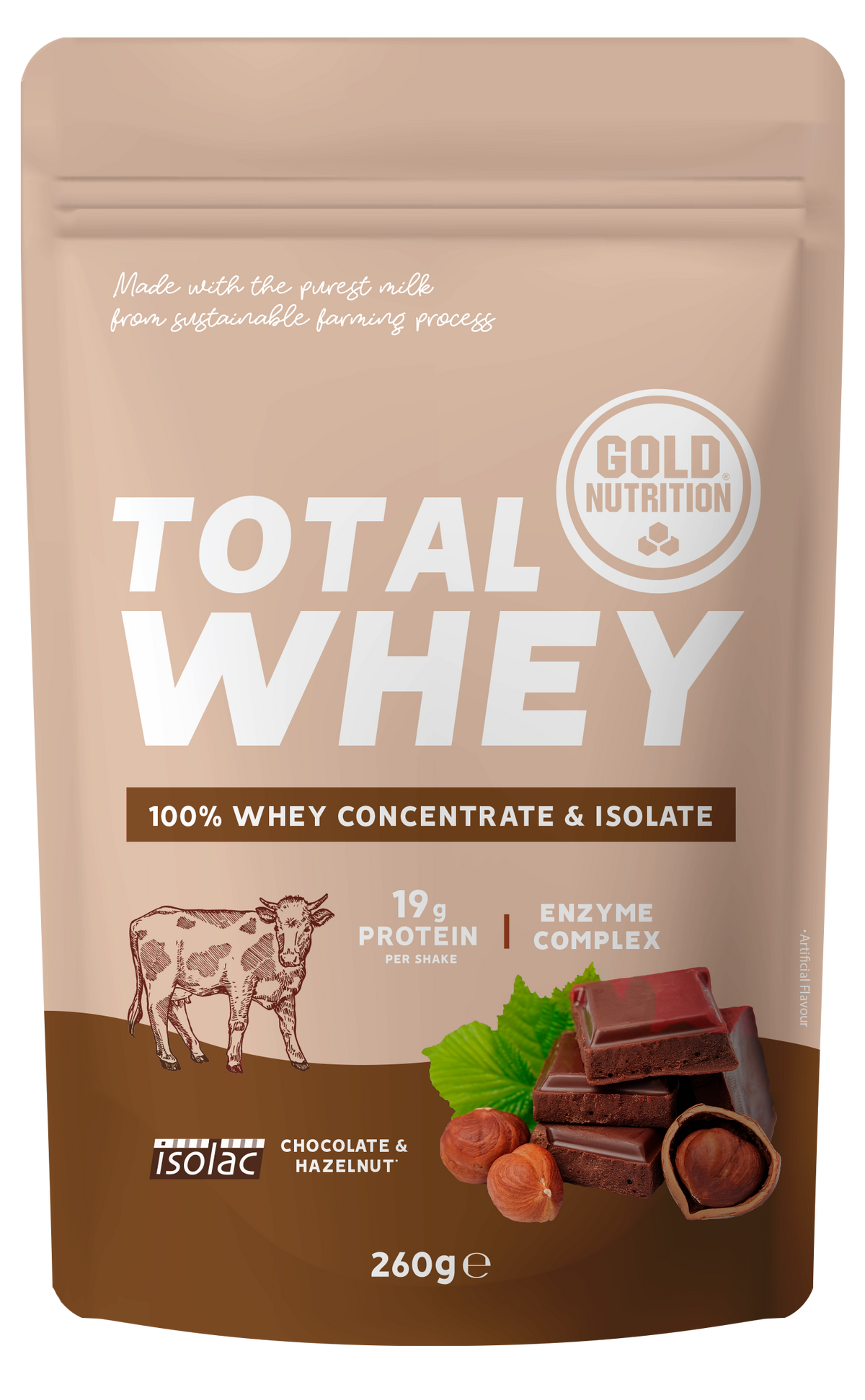 Total Whey Chocolate-Avellana · Gold Nutrition · 260 gramos