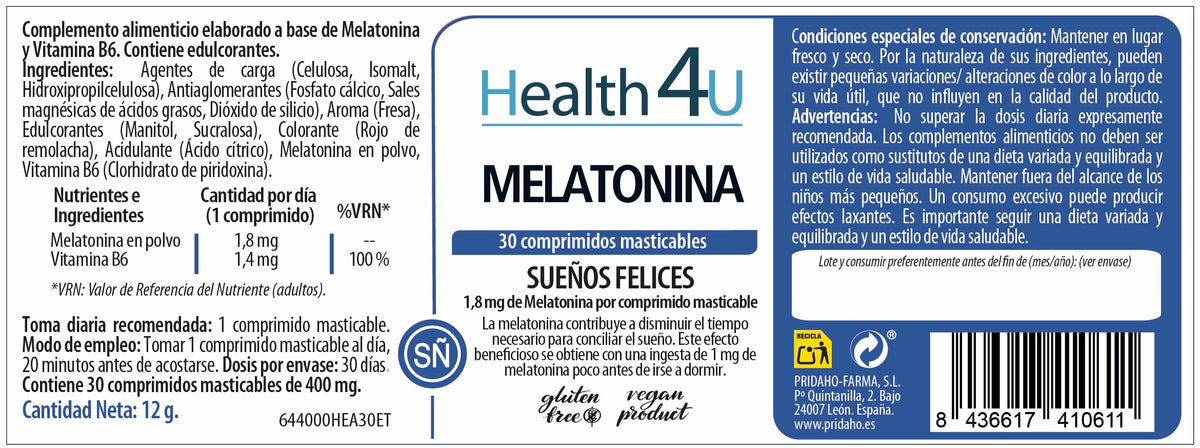 Melatonina · Health4U · 30 comprimidos masticables