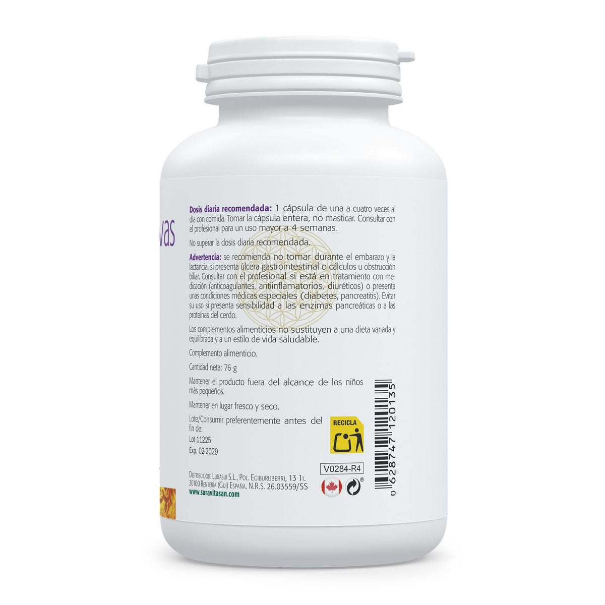 Enzymas Digestivas · Sura Vitasan — información nutricional