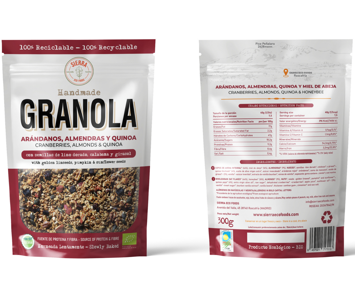 Granola de Arándanos, Almendras, Quinoa y Miel de Abeja · Sierra Eco Foods