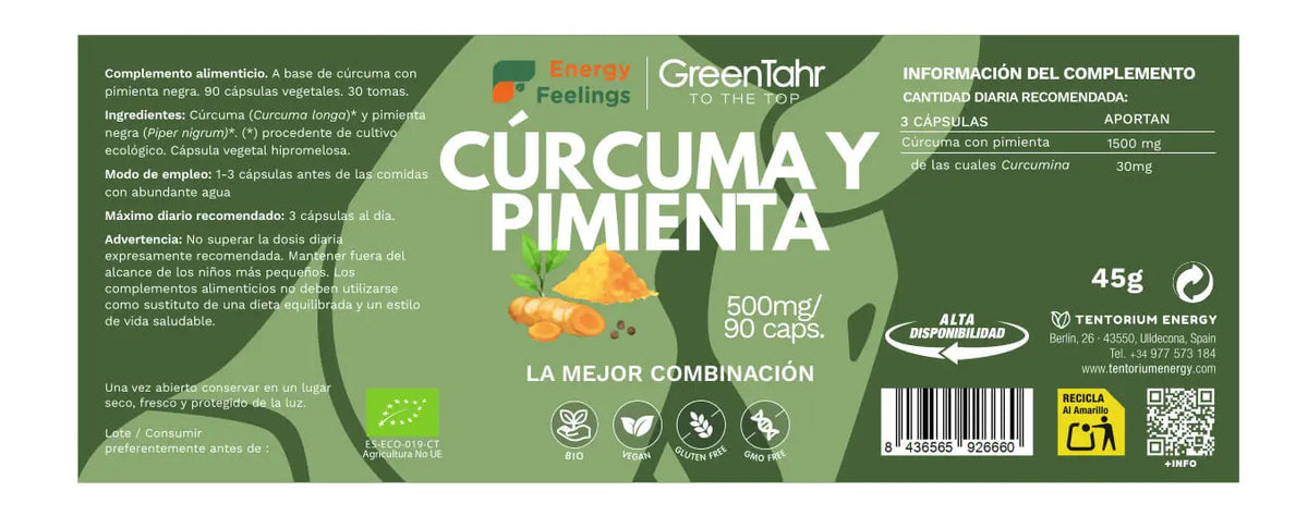 Cúrcuma y Pimienta Eco · Energy Feelings · 90 cápsulas