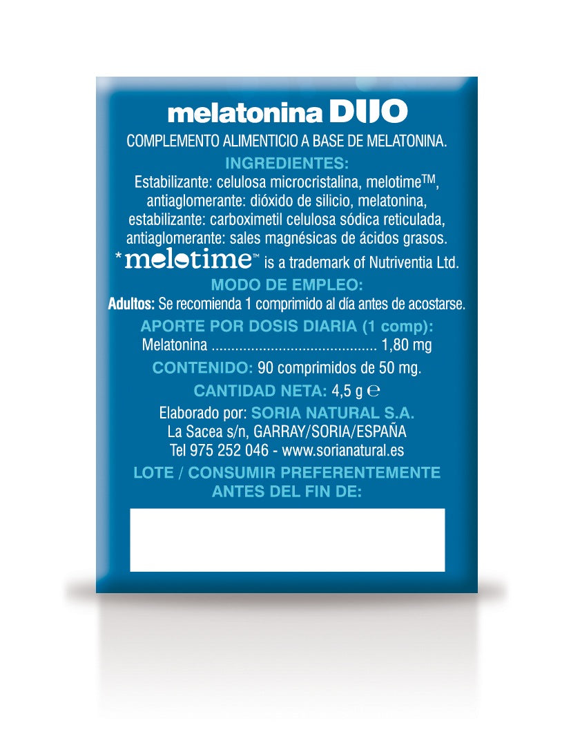 Melatonina DUO · Soria Natural · 90 comprimidos