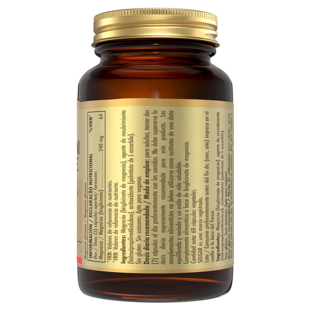 Bisglicinato de Magnesio · Solgar · 60 cápsulas
