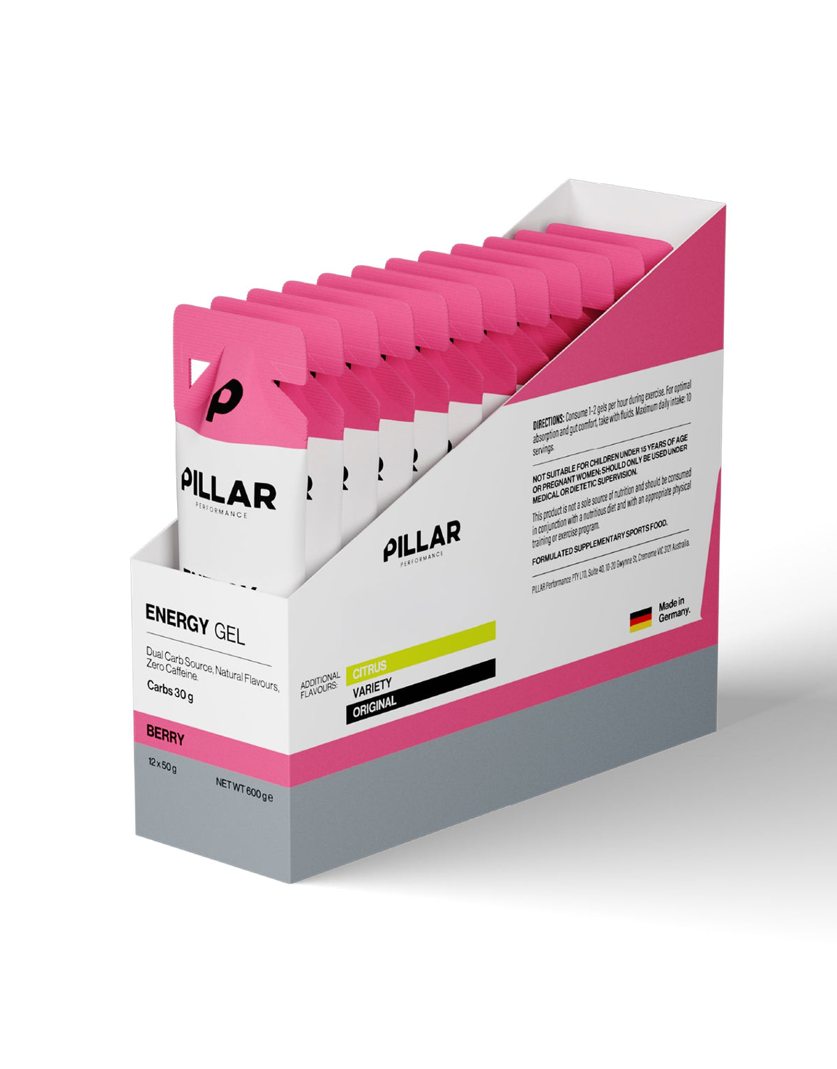 Gel Energético Frutos Rojos · Pillar Performance · 50 gramos