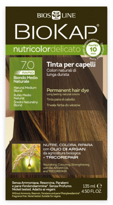 Biokap Nutricolor Delicato Rapid 7.0 Rubio Medio Natural · Biokap · 135 ml
