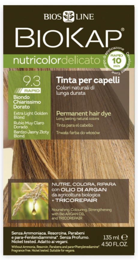 Biokap Nutricolor Delicato Rapid 9.3 Rubio Muy Claro Dorado · Biokap · 135 ml