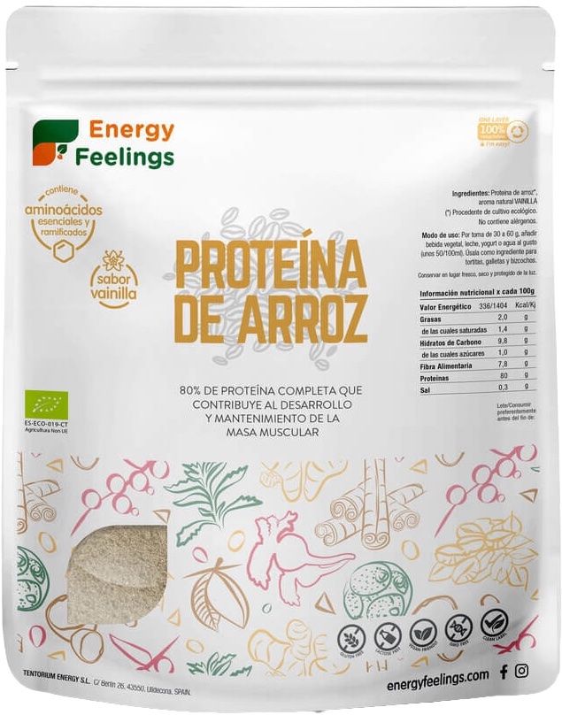 Proteína de Arroz 80% - Sabor Vainilla Eco · Energy Feelings · 1 kg