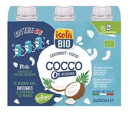 Pack Bebida de Coco 0% Azúcar Mini · Isola Bio · 3x250 ml