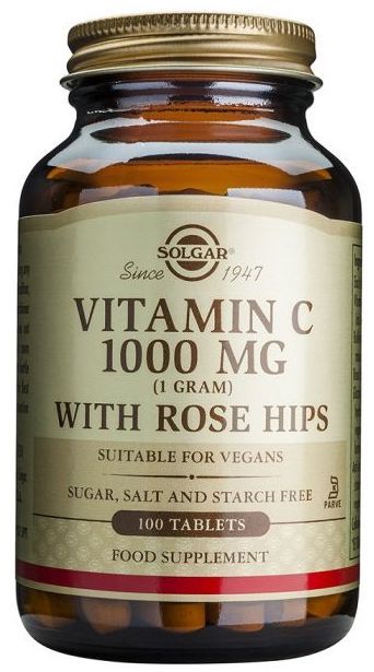 Vitamina C con Rose Hips (Escaramujo) 1.000 mg · Solgar · 100 comprimidos