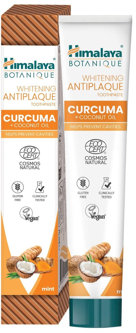 Dentífrico Botanique Blanqueador Antiplaca de Cúrcuma y Aceite de Coco · Himalaya · 75 ml