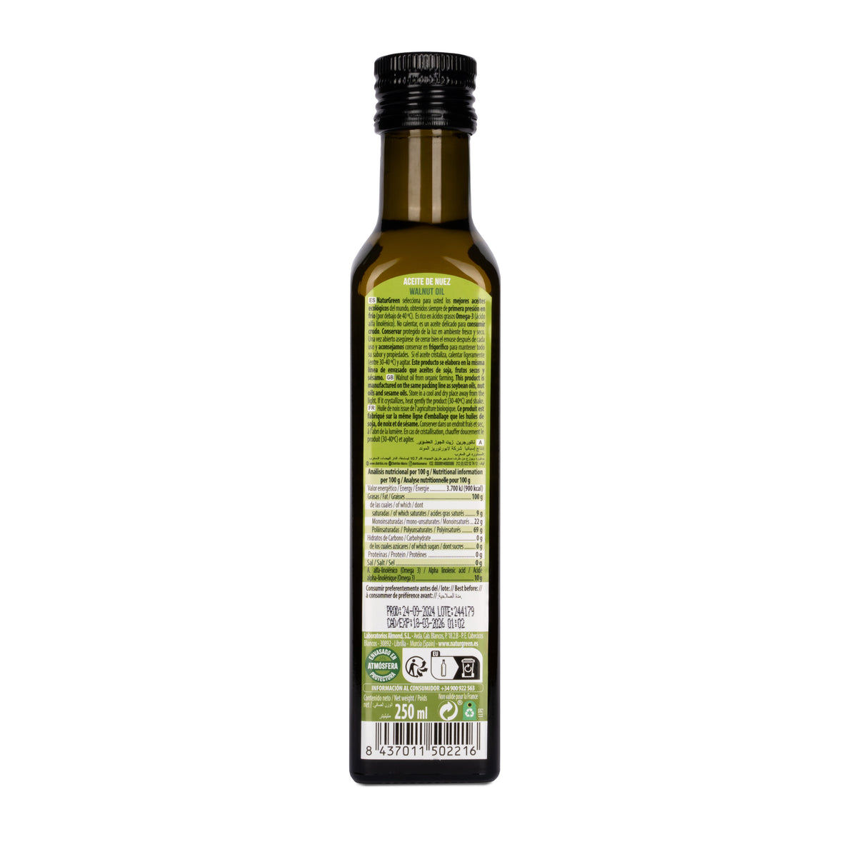 Aceite de Nuez Bio · Naturgreen · 250 ml [Caducidad 01/2027]