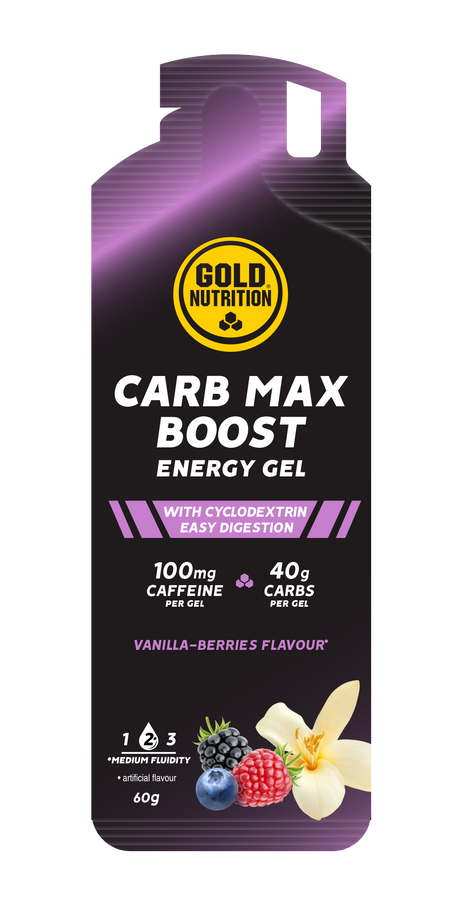 Carb Max Energy Gel Vainilla y Frutos Rojos · Gold Nutrition · 60 gramos