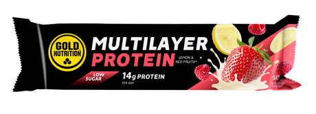 Multilayer Bar Low Sugar Frutos Rojos y Limón · Gold Nutrition · 50 gramos