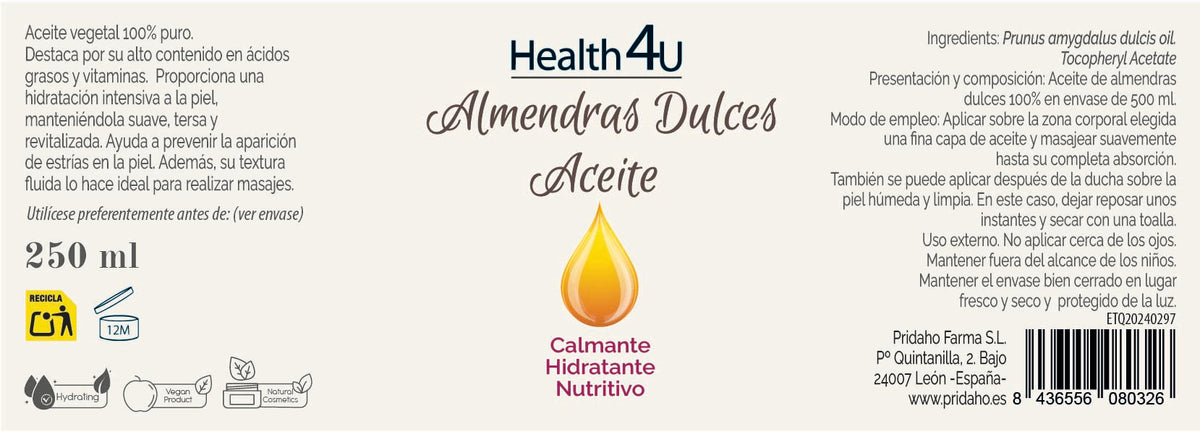 Aceite De Almendras · Health4U · 250 ml