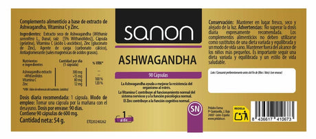 Ashwagandha · Sanon · 90 cápsulas