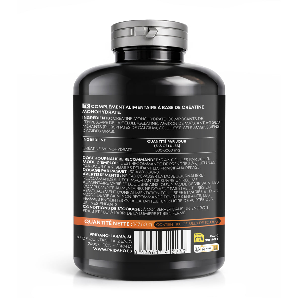 Creatina Monohidrato · Sanon Sport · 180 cápsulas