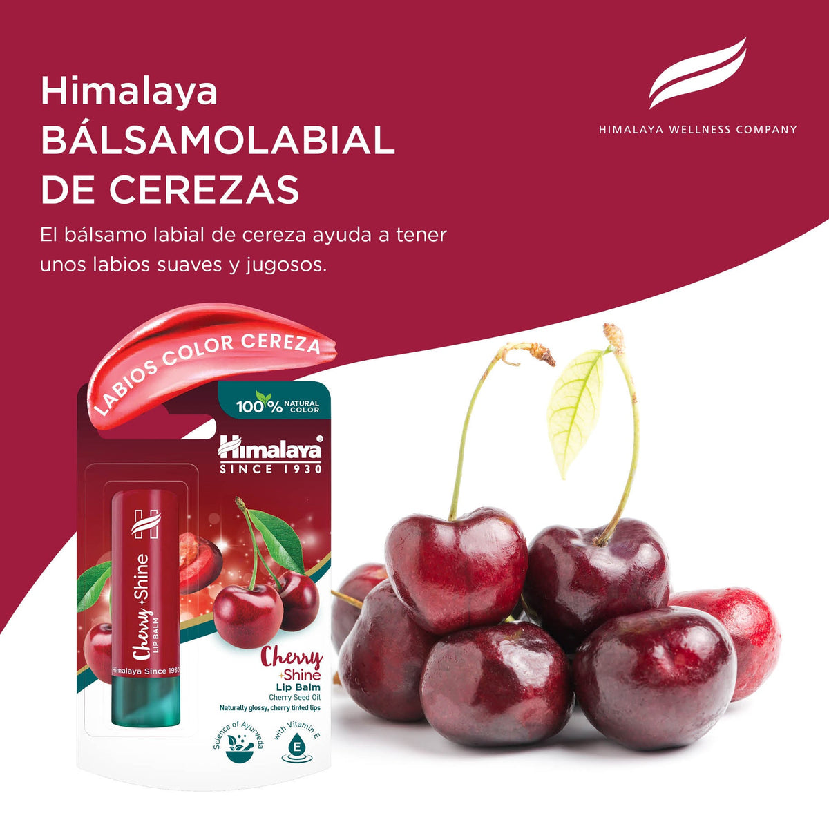 Bálsamo Labial Cherry Shine · Himalaya · 4,5 gramos