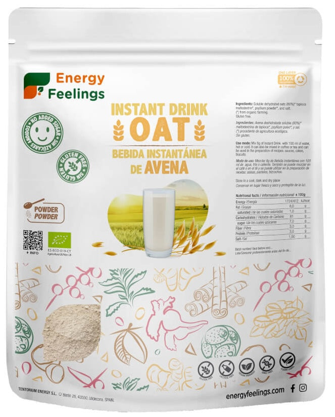 Bebida Instantánea de Avena Eco · Energy Feelings · 500 gramos