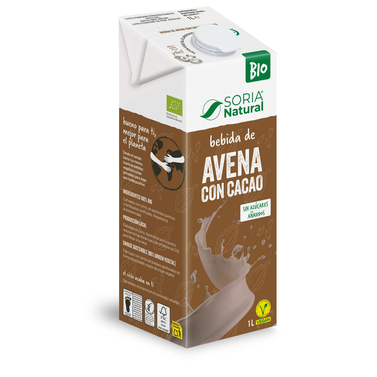 Bebida de Avena con Cacao · Soria Natural · 1 litro - 3