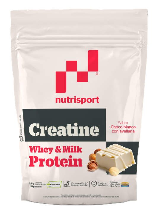 Creatina Creapure® & Proteína Choco Blanco con Avellana · Nutrisport · 500 gramos