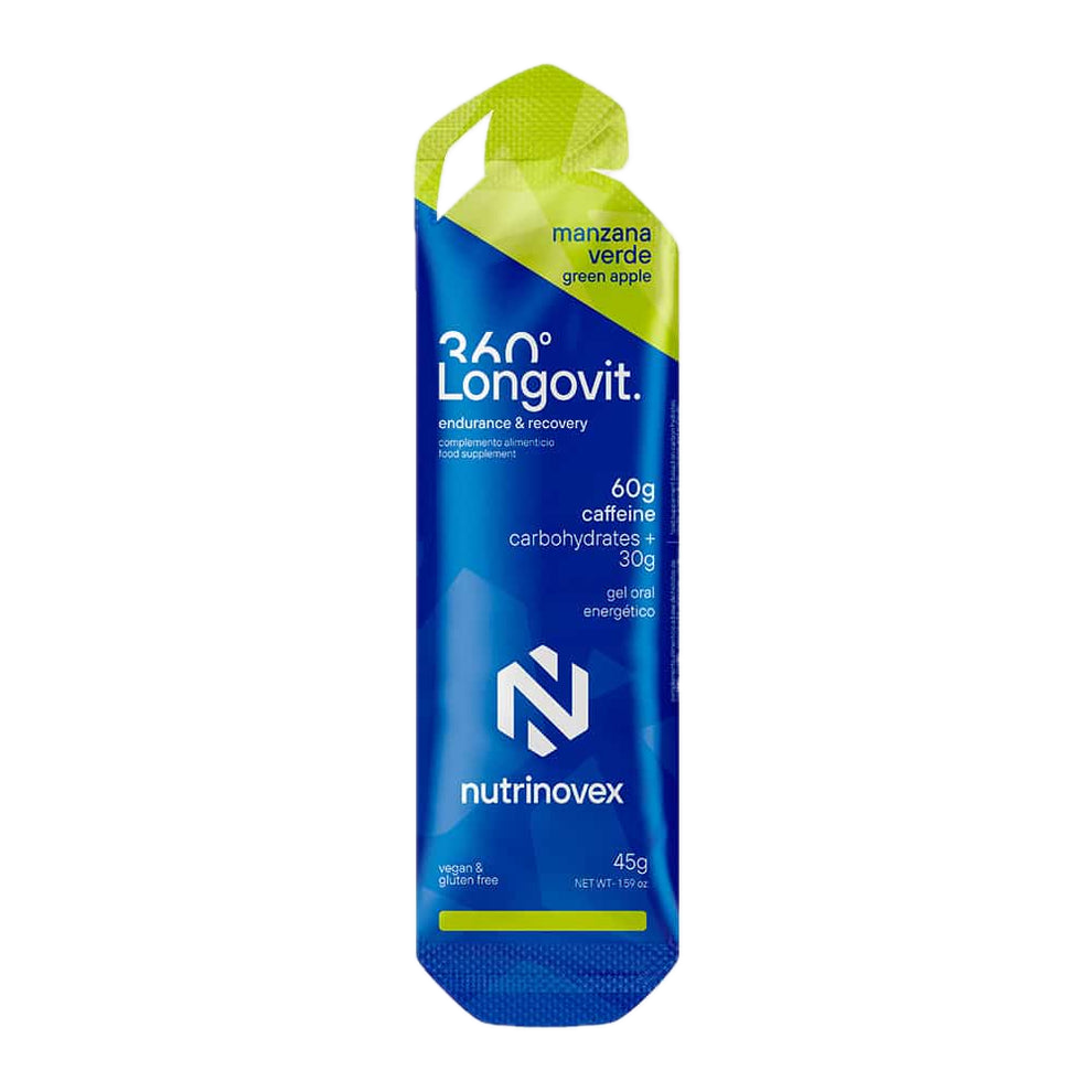 Longovit 360 Gel + Cafeína: Sabor Manzana Verde · Nutrinovex · 45 gramos