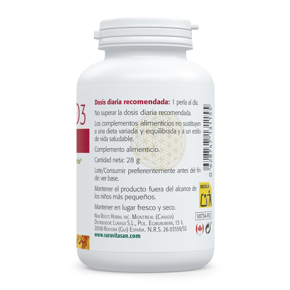 Vitamina D3 2.500 UI · Sura Vitasan — 62,5 µg tabla nutricional