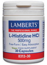 L-Histidina HCI 500 mg · Lamberts · 30 cápsulas