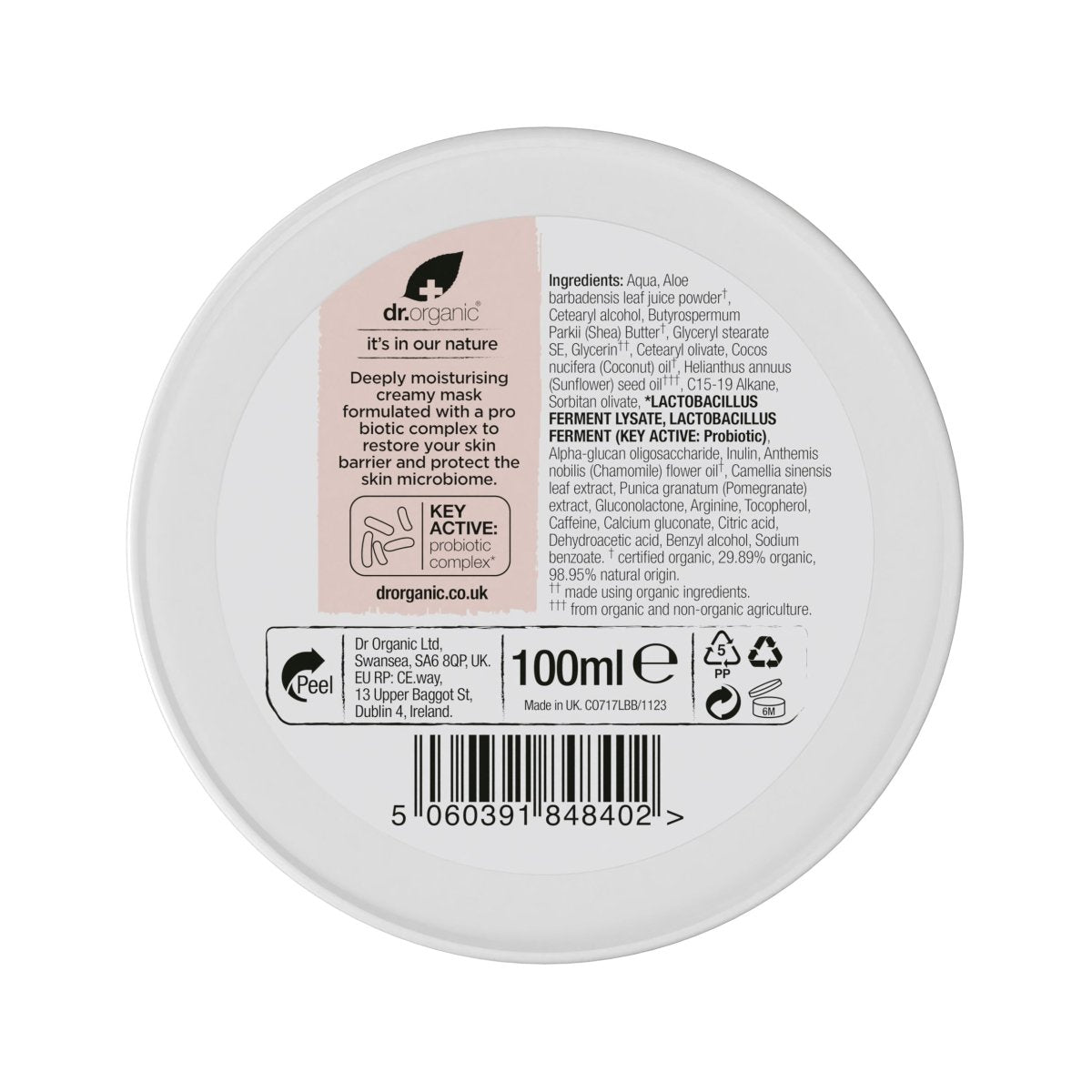 Mascarilla Recuperadora Probiótica Skin Calm · Dr Organic · 100 ml
