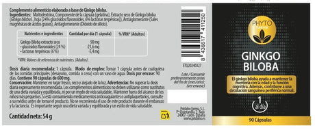 Ginkgo Biloba · Phytofarma · 90 cápsulas